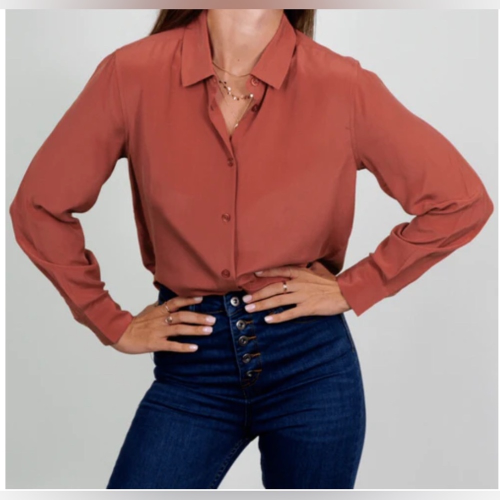 ICICLE 100% SILK RETAIL $800 TERRACOTTA RUST BUTTON DOWN COLLAR SHIRT SIZE XL